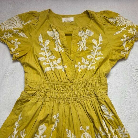 M By Anthropologie The Somerset printed maxi dress yellow embroidered flowers - Picture 4 of 11